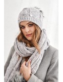 Winter set of hat and scarf, light gray and pink C40 - Online store - Boutique